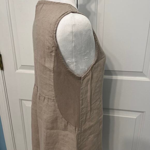 Terzo Millennio 100% Linen Dress Brown Beige Size Small Sleeveless Made In Italy - Picture 3 of 7